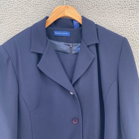 Karen Scott Suit Set Womens 8 Navy Jacket Midi Pencil Skirt Shell Top 3 Piece - Picture 11 of 16